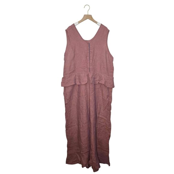 Vintage Flax 100% Linen Jumpsuit Size Large Wide Leg Oversized - Picture 1 of 4